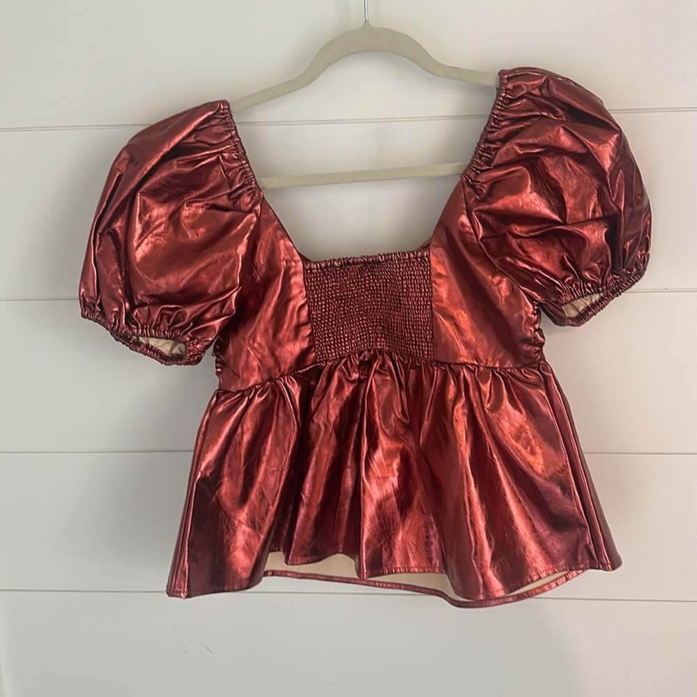 Buddy Love Metallic Rust Puff Sleeve Top - Picture 3 of 7